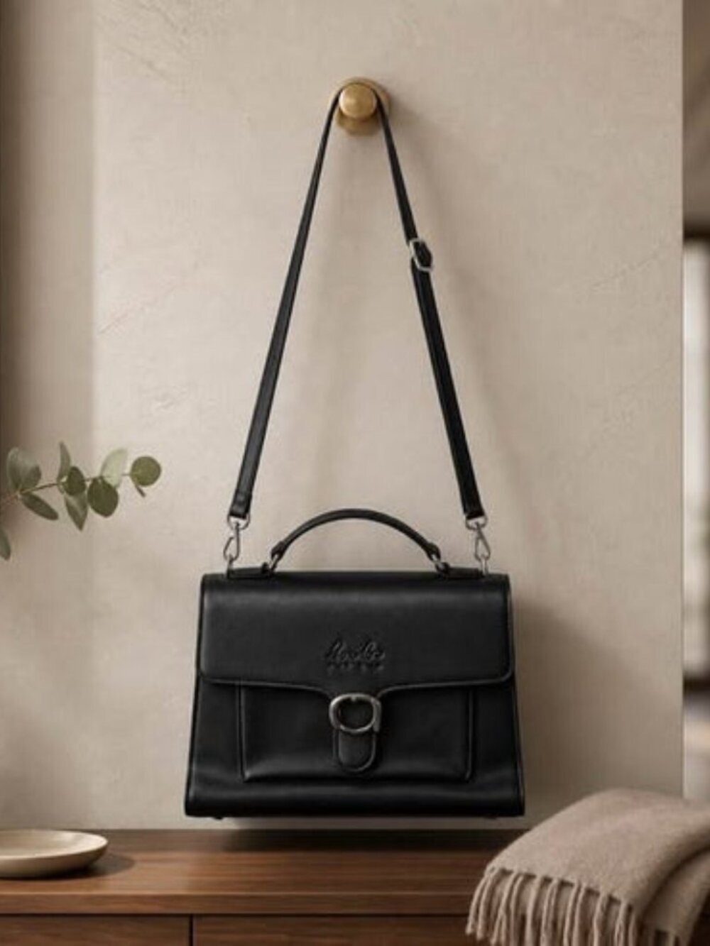 LouLu Black Satchel Handbag Crossbody Shoulder Bag Faux Leather - Picture 4 of 5
